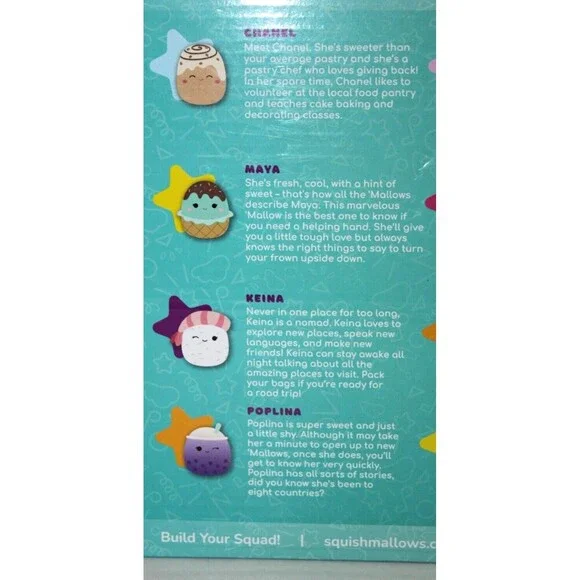 Kellytoy Official Food Squishmallows Lena Maui Keina Maya Chanel Set 85 - Inch
